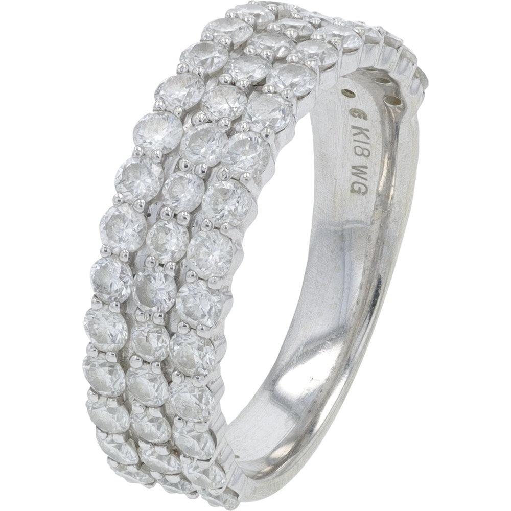 18K White Gold Three-Row Band with Round Brilliant Cut Diamonds - 1.00 Carat Total Diamond Weight