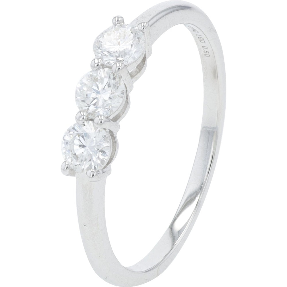 18K White Gold Three-Stone Band with Round Lab Grown Diamonds - 0.50 Carat Total Diamond Weight