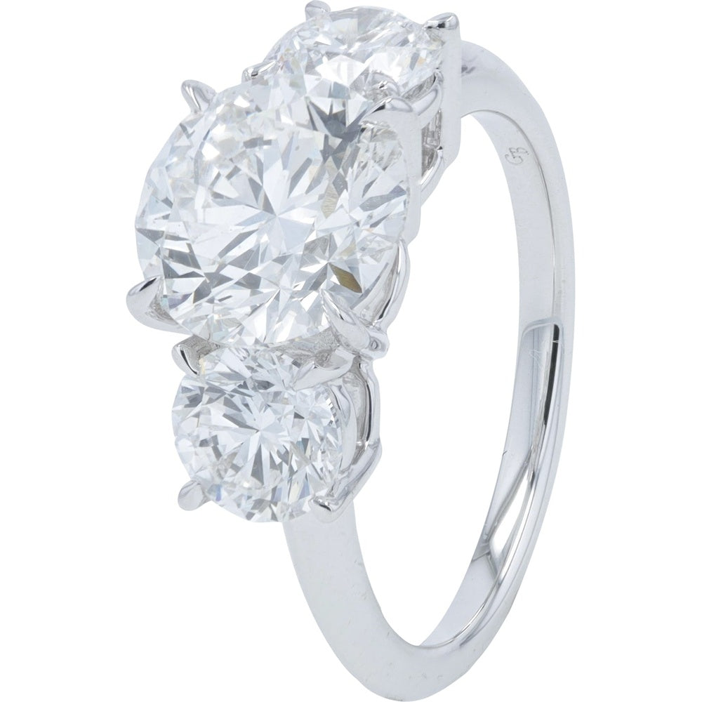 18K White Gold Three-Stone Engagement Ring with 2.50 Carat Round Lab-Grown Diamond and 4.00 Carat Total Diamond Weight