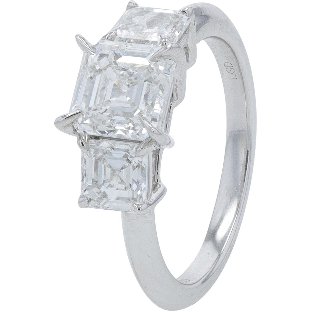 18K White Gold Three-Stone Engagement Ring with Asscher Cut Lab Grown Diamonds - 2.50 Carat Total Diamond Weight