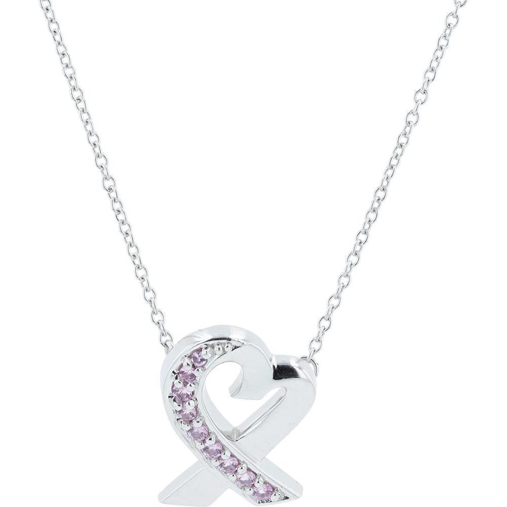 18K White Gold Tiffany & Co. Heart Pendant with Pink Sapphires