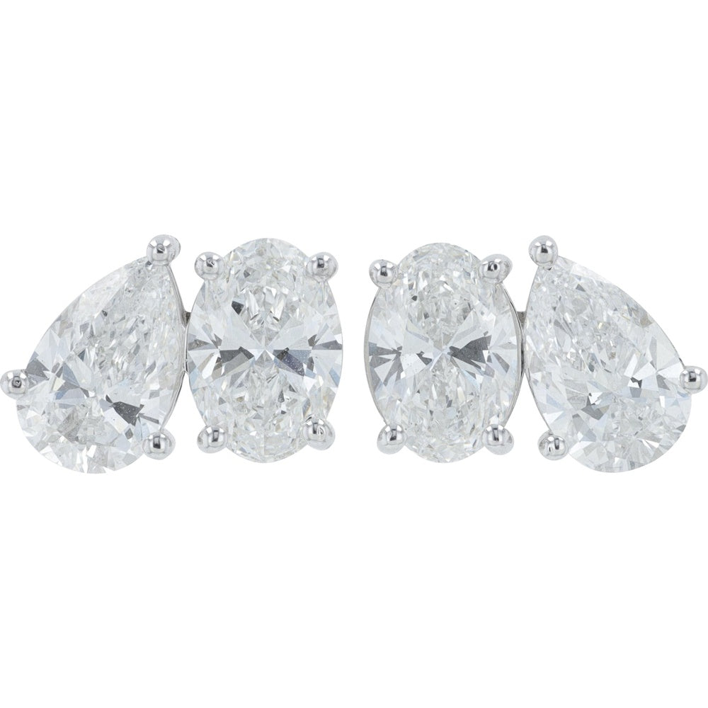18K White Gold Toi et Moi Stud Earrings with Pear and Oval Lab Grown Diamonds - 4.00 Carat Total Diamond Weight