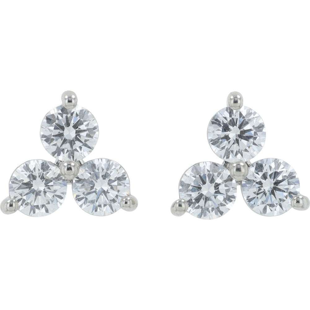 18K White Gold Triangular Cluster Stud Earrings with Round Lab Grown Diamonds - 2.00 Carat Total Diamond Weight