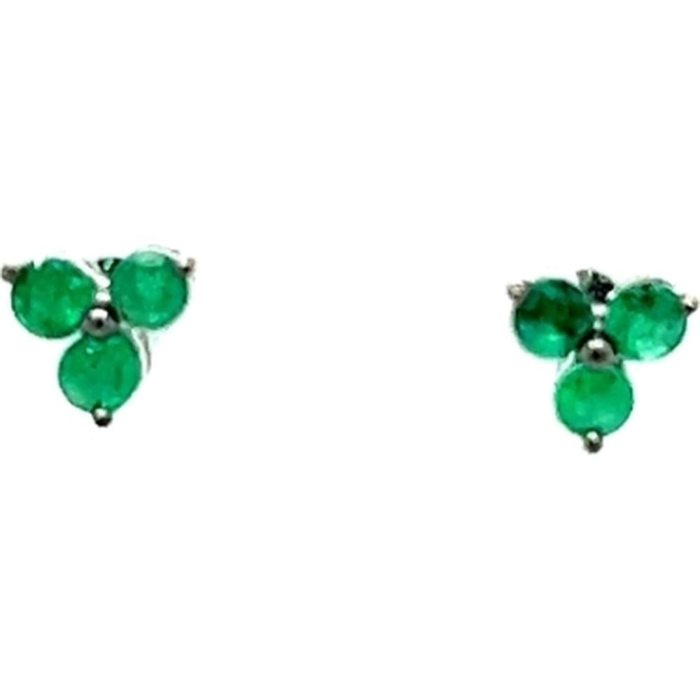 18K White Gold Trio Emerald Stud Earrings by Afarin