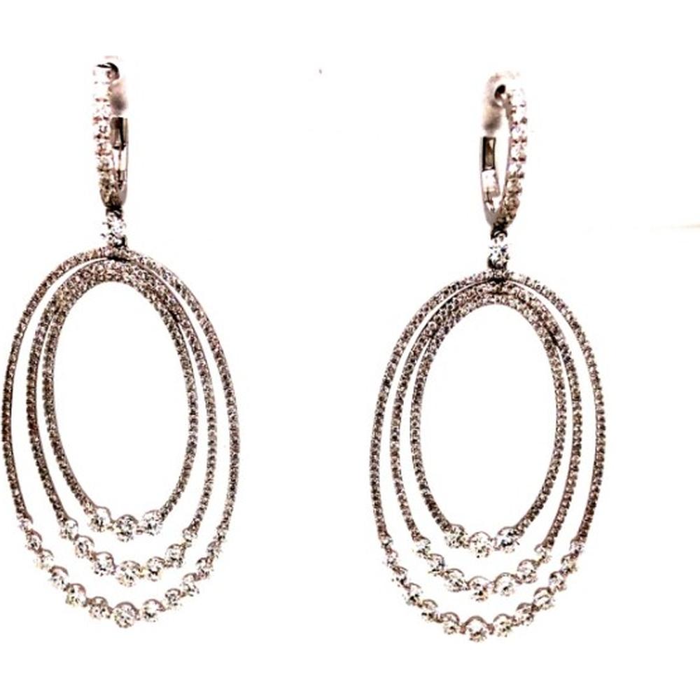 18K White Gold Triple Oval Diamond Drop Earrings by Afarin