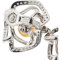 18K White Gold Triple Pearl and Diamond Floral Motif Drop Earrings - 8.30 Carat Total Diamond Weight