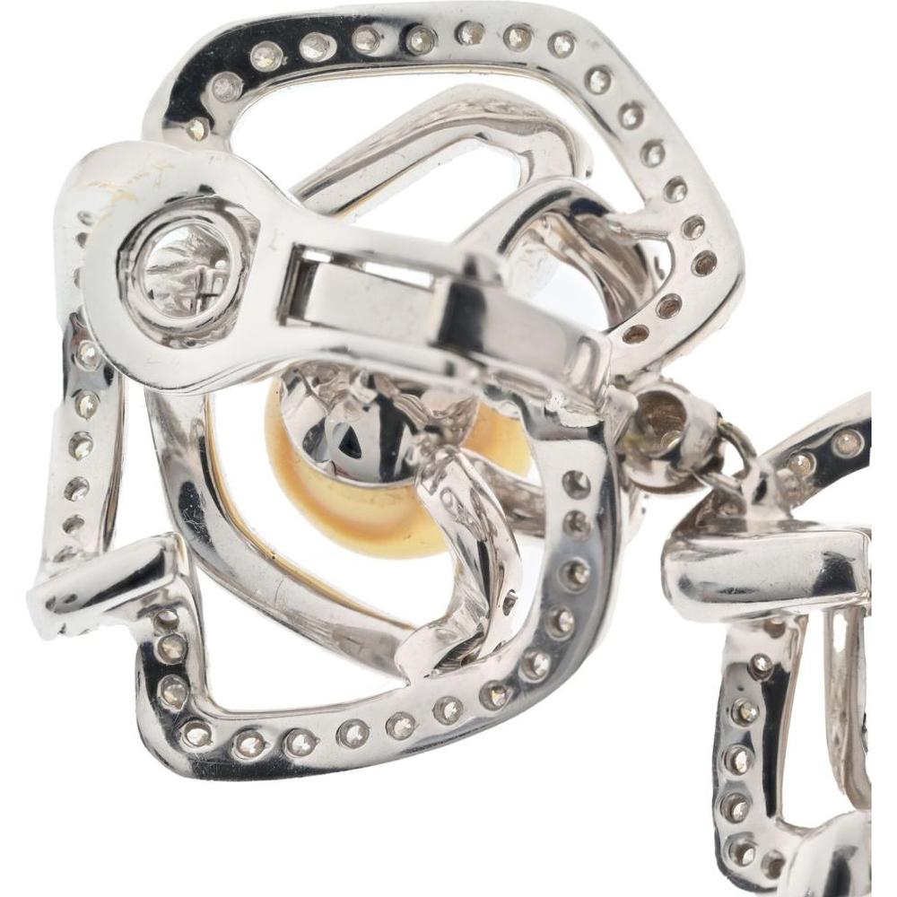 18K White Gold Triple Pearl and Diamond Floral Motif Drop Earrings - 8.30 Carat Total Diamond Weight