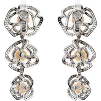 18K White Gold Triple Pearl and Diamond Floral Motif Drop Earrings - 8.30 Carat Total Diamond Weight