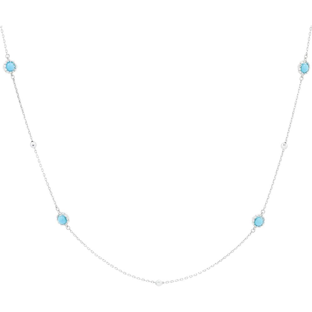 18K White Gold Turquoise Station Necklace with 1.70 Carats of Turquoise - 27 Inch Chain