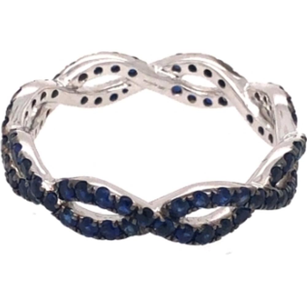 18K White Gold Twisted Band Ring with Round Blue Sapphires by Afarin