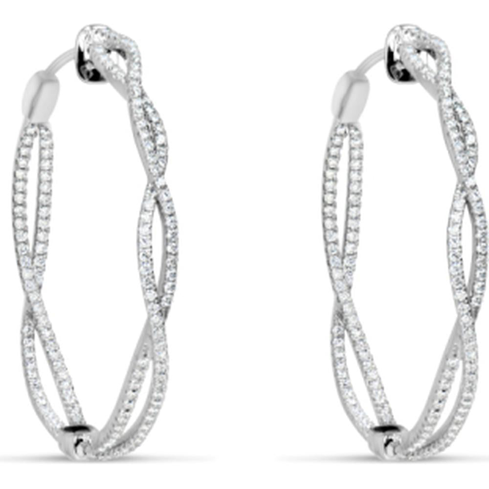 18K White Gold Twisted Hoop Earrings with Diamonds by Afarin