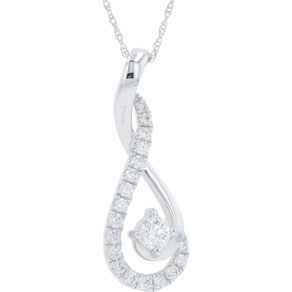 18K White Gold Twisted Ribbon Pendant with Round Diamonds - 0.50 Carat Total Diamond Weight