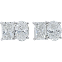18K White Gold Two-Stone Stud Earrings with Radiant and Oval Lab-Grown Diamonds - 4.00 Carat Total Diamond Weight