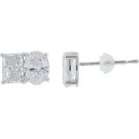 18K White Gold Two-Stone Stud Earrings with Radiant and Oval Lab-Grown Diamonds - 4.00 Carat Total Diamond Weight