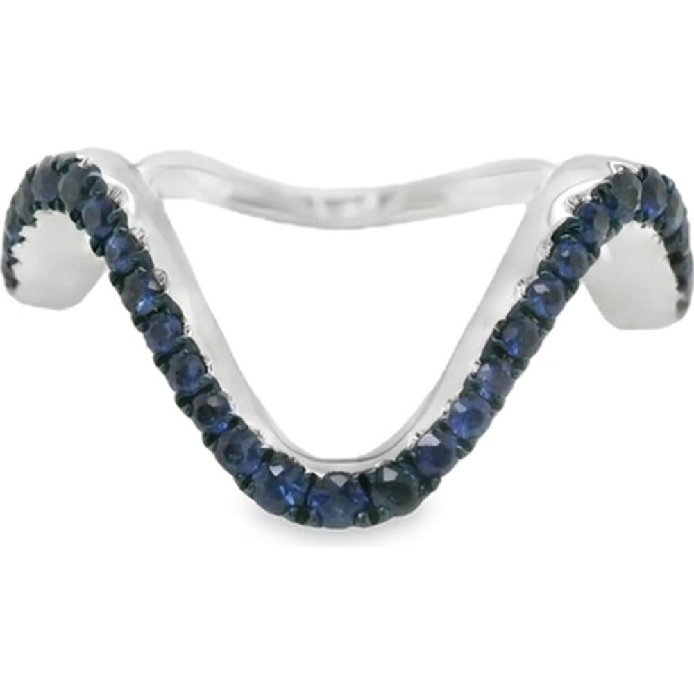 18K White Gold V-Shaped Ring with Round Blue Sapphires by Afarin