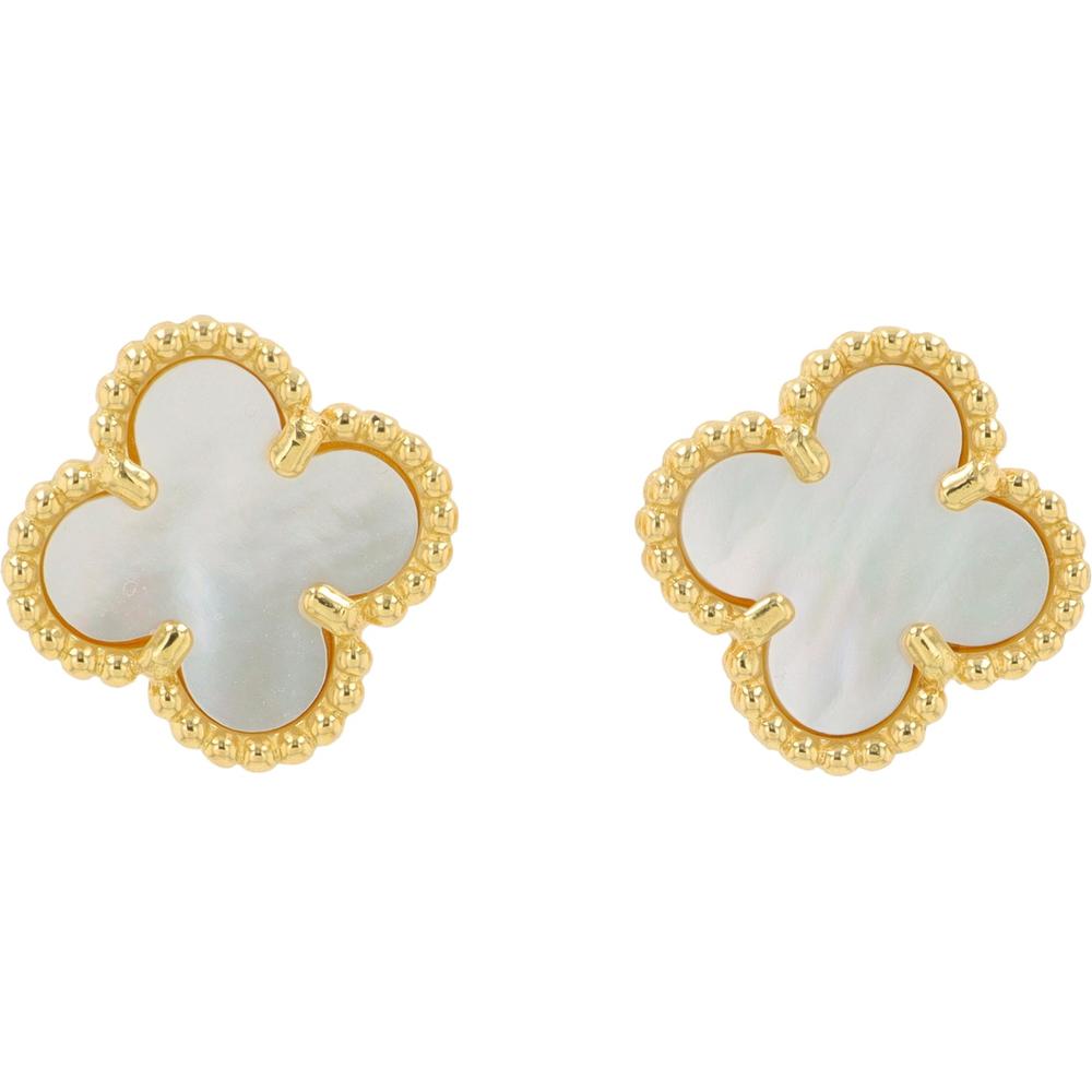 18K White Gold Van Cleef & Arpels Mother Of Pearl Quatrefoil Earrings