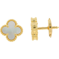 18K White Gold Van Cleef & Arpels Mother Of Pearl Quatrefoil Earrings