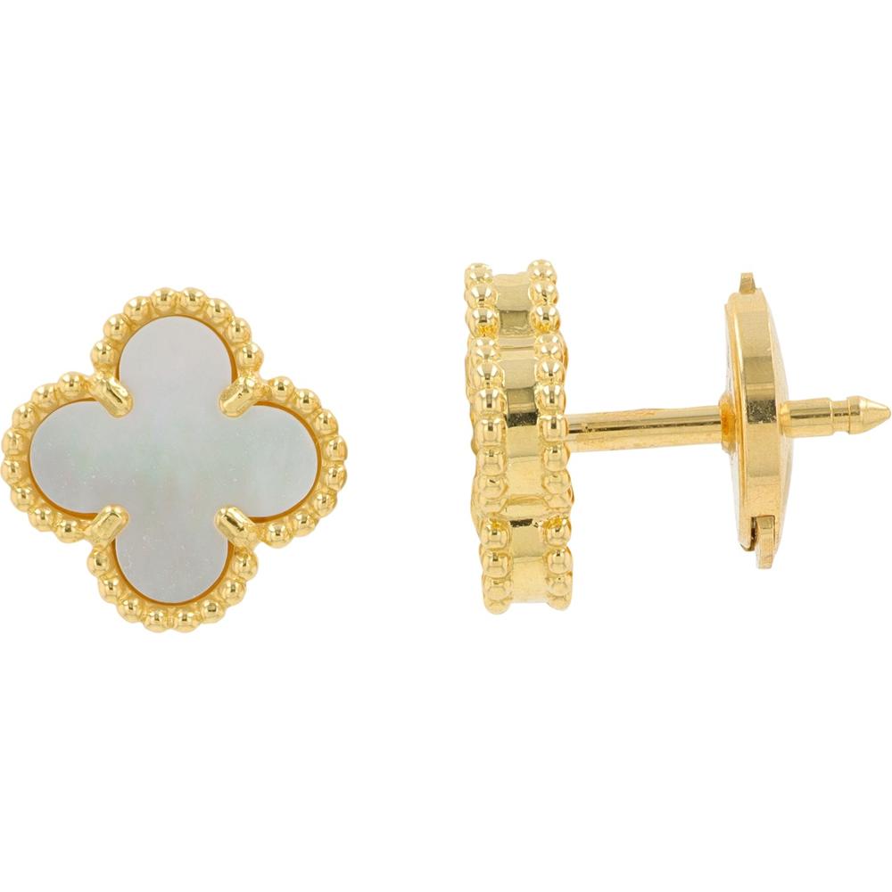 18K White Gold Van Cleef & Arpels Mother Of Pearl Quatrefoil Earrings