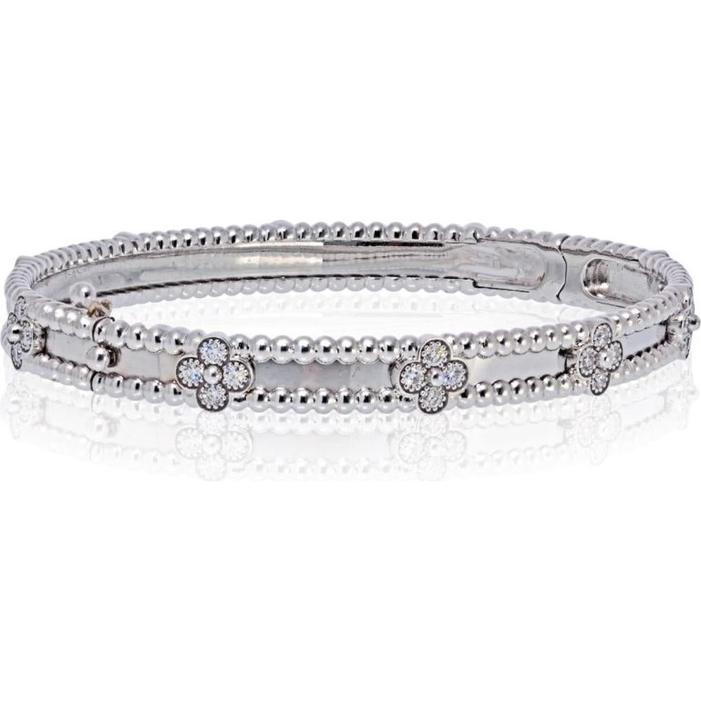 18K White Gold Van Cleef & Arpels Perlée Clover Bracelet with Round Diamonds - Pre-Owned, Circa 2022