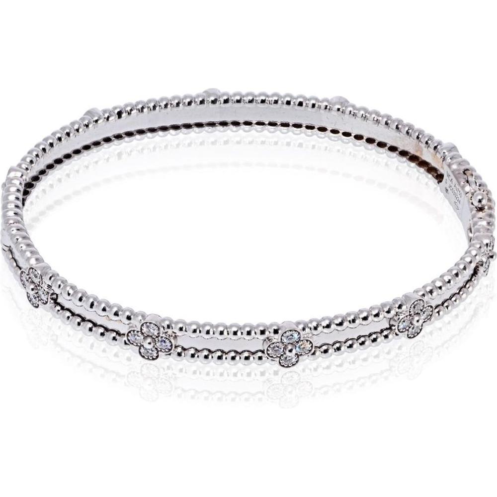 18K White Gold Van Cleef & Arpels Perlée Clover Bracelet with Round Diamonds - Pre-Owned, Circa 2022