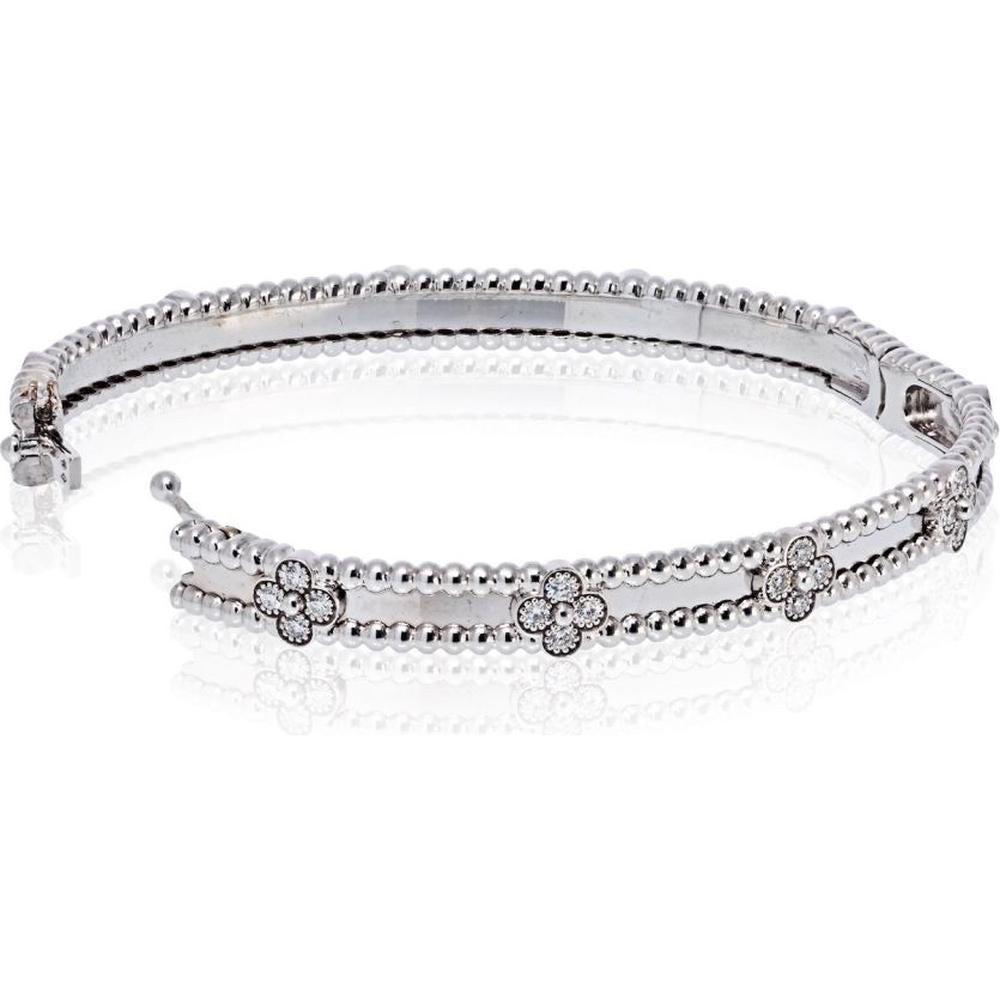 18K White Gold Van Cleef & Arpels Perlée Clover Bracelet with Round Diamonds - Pre-Owned, Circa 2022