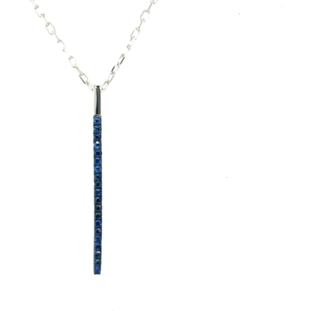 18K White Gold Vertical Bar Necklace with Blue Sapphires by Afarin