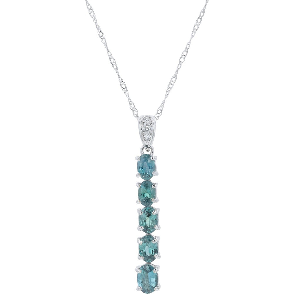 18K White Gold Vertical Cascade Pendant with 5 Oval Alexandrite Stones and Diamond Accents - 1.09 Carat Total Alexandrite Weight