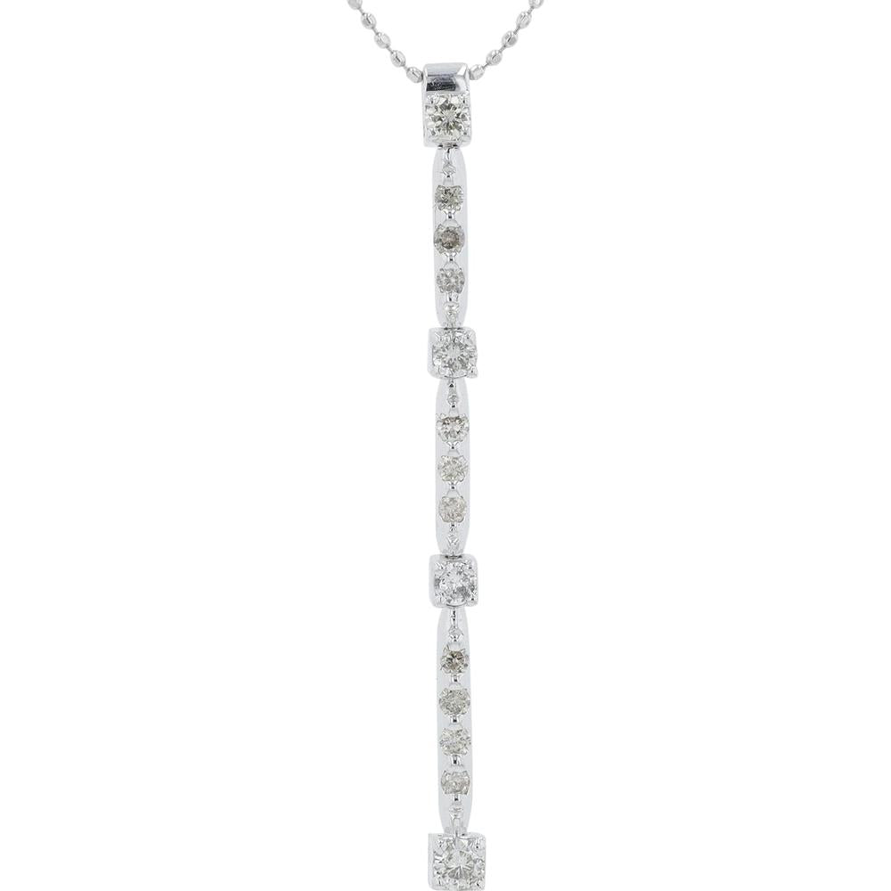 18K White Gold Vertical Diamond Pendant Necklace with 0.50 Carat Total Round Diamonds