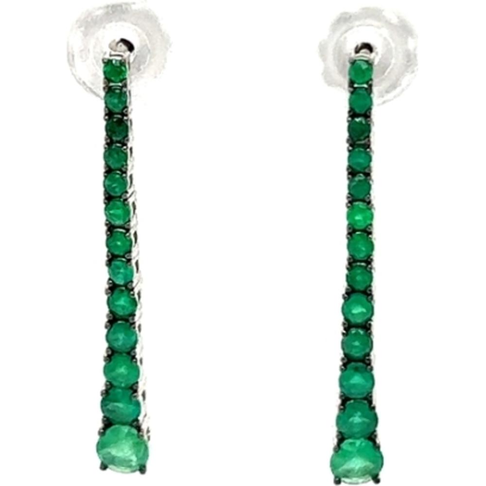18K White Gold Vertical Drop Earrings with Round Emeralds by Afarin