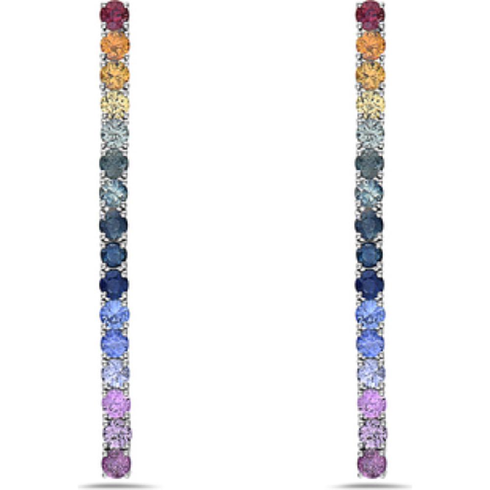 18K White Gold Vertical Drop Earrings with Round Multi Sapphires by Afarin