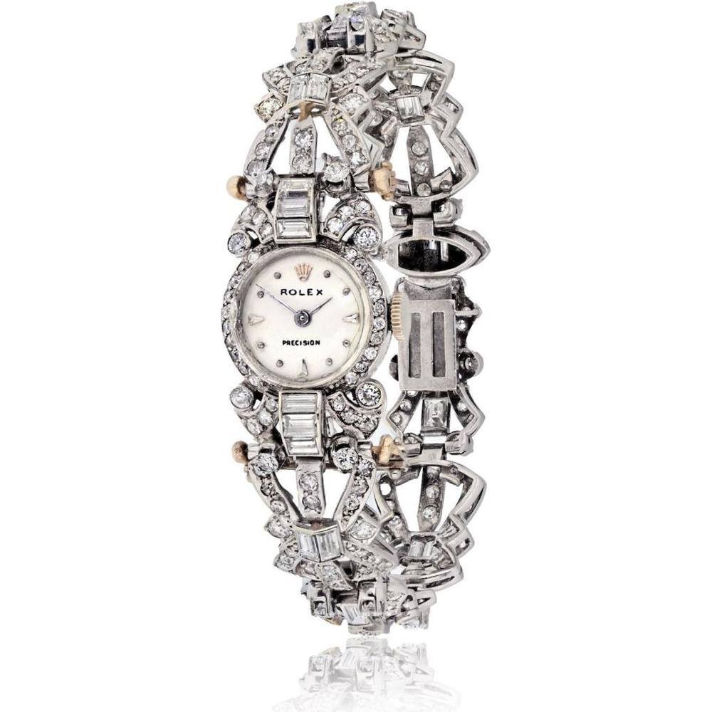 18K White Gold Vintage Rolex Watch with 5.5 Carats of Diamonds