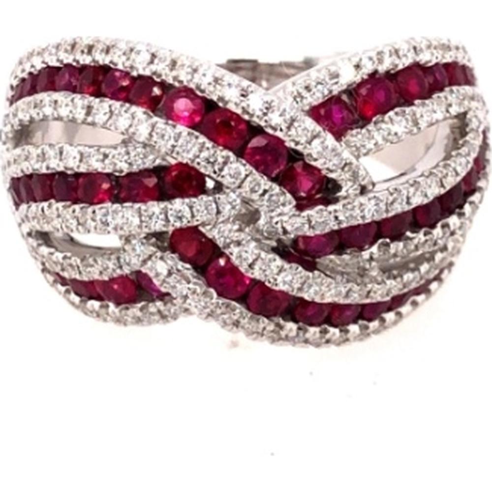 18K White Gold Wave Style Ruby and Diamond Statement Ring by Afarin