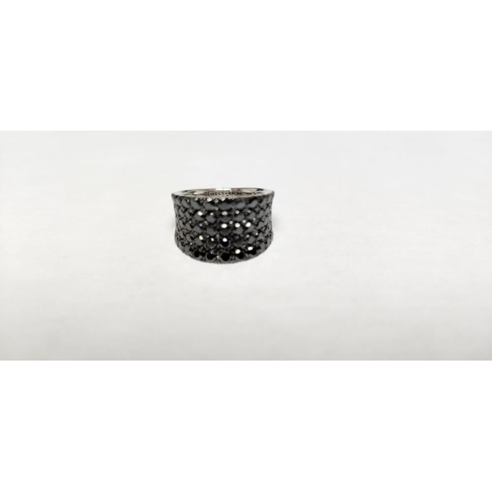18K White Gold Wide Band Ring with Black Diamonds by Afarin