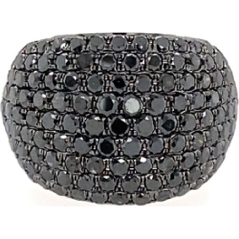 18K White Gold Wide Band Ring with Pavé Set Round Black Diamonds by Afarin