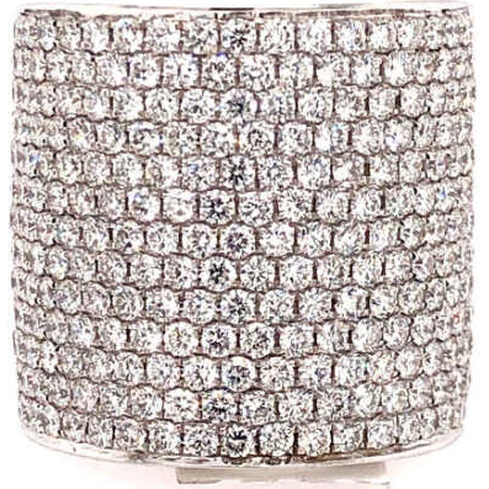 18K White Gold Wide Band Ring with Pavé Set Round Diamonds by Afarin