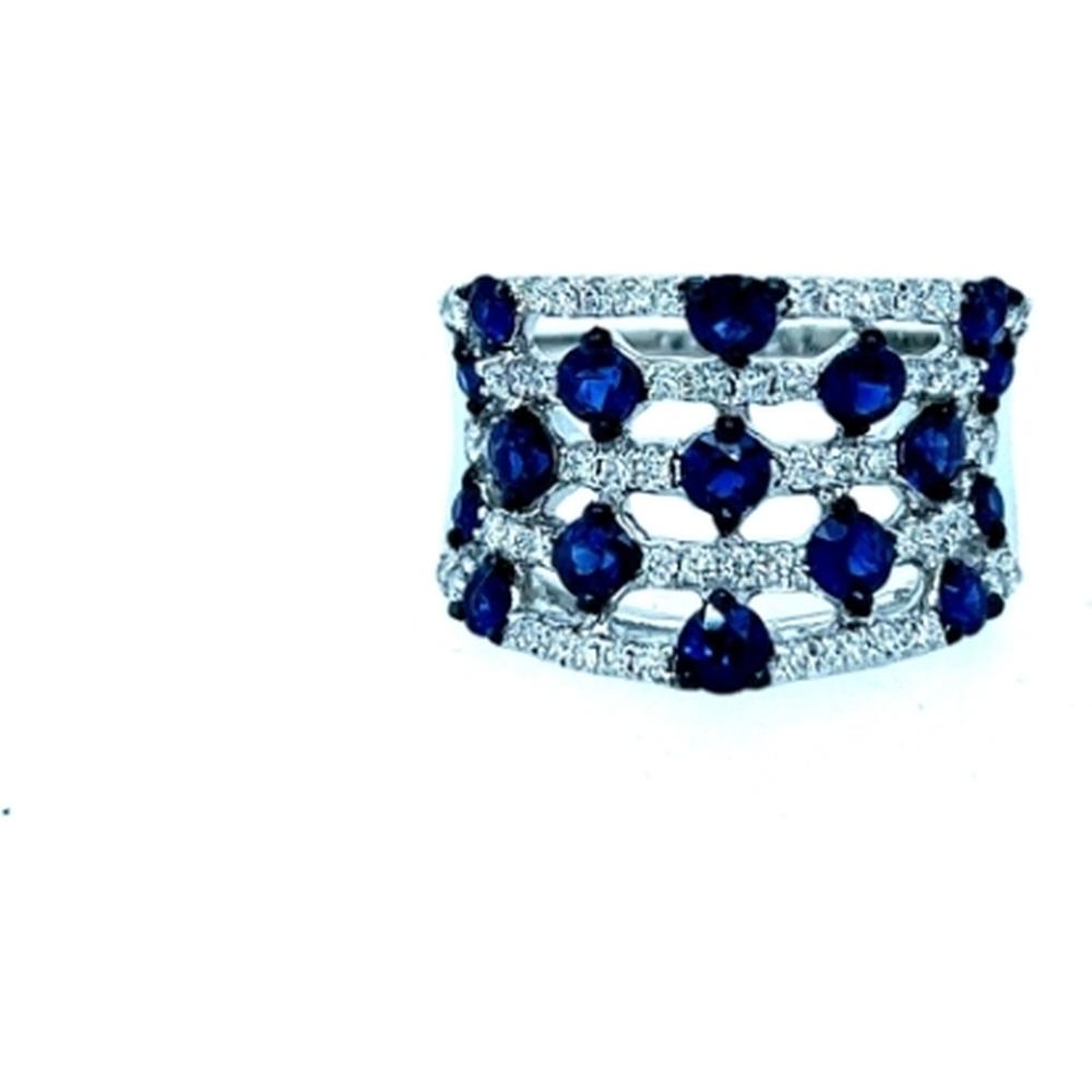 18K White Gold Wide Band Ring with Pear Shape Blue Sapphires and Diamond Accents by Afarin