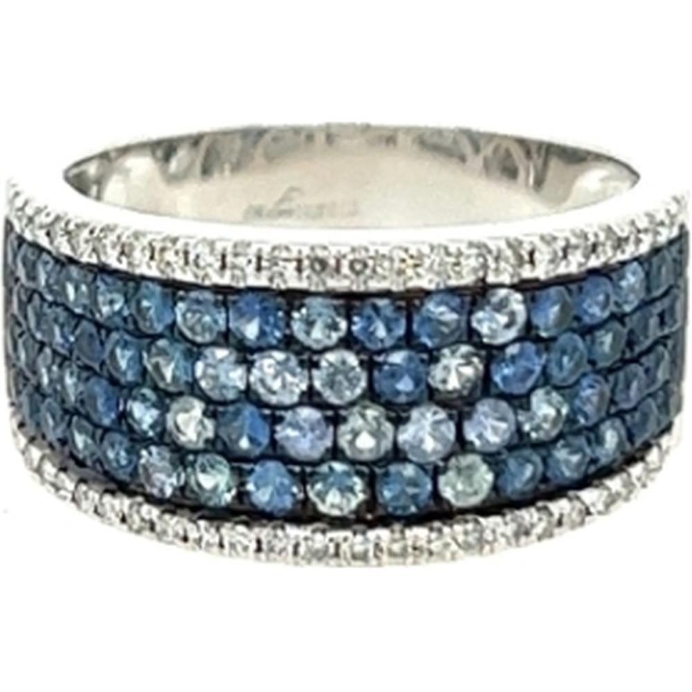 18K White Gold Wide Band Ring with Round Blue Sapphires and Diamond Accents by Afarin