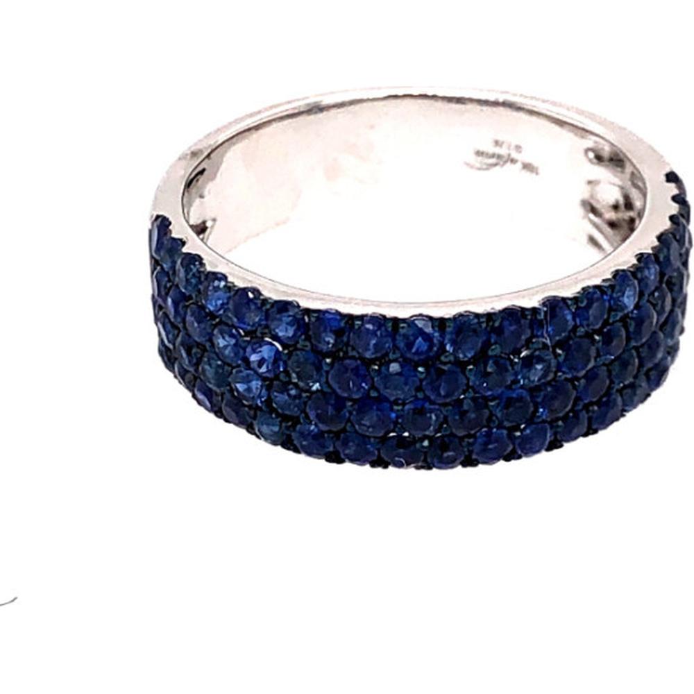 18K White Gold Wide Band Ring with Round Blue Sapphires by Afarin