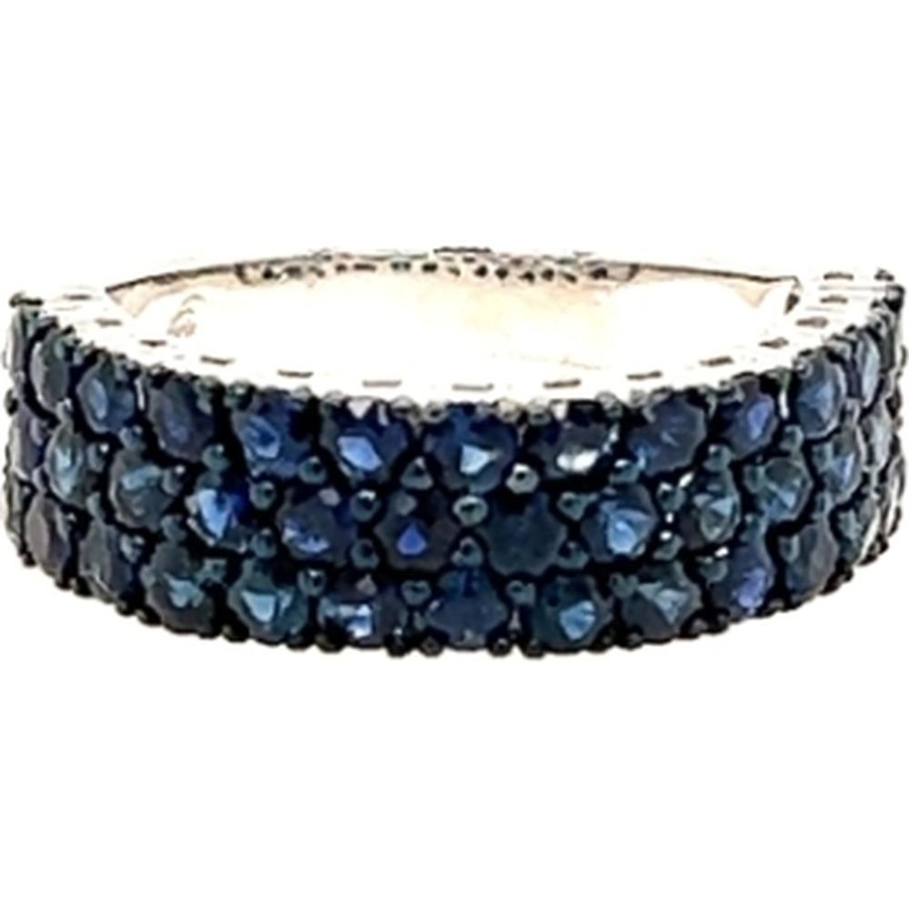 18K White Gold Wide Band Ring with Round Blue Sapphires by Afarin