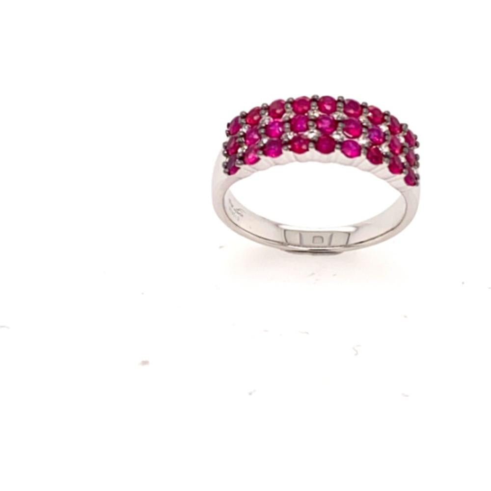 18K White Gold Wide Band Ring with Round Rubies and Diamond Accents by Afarin