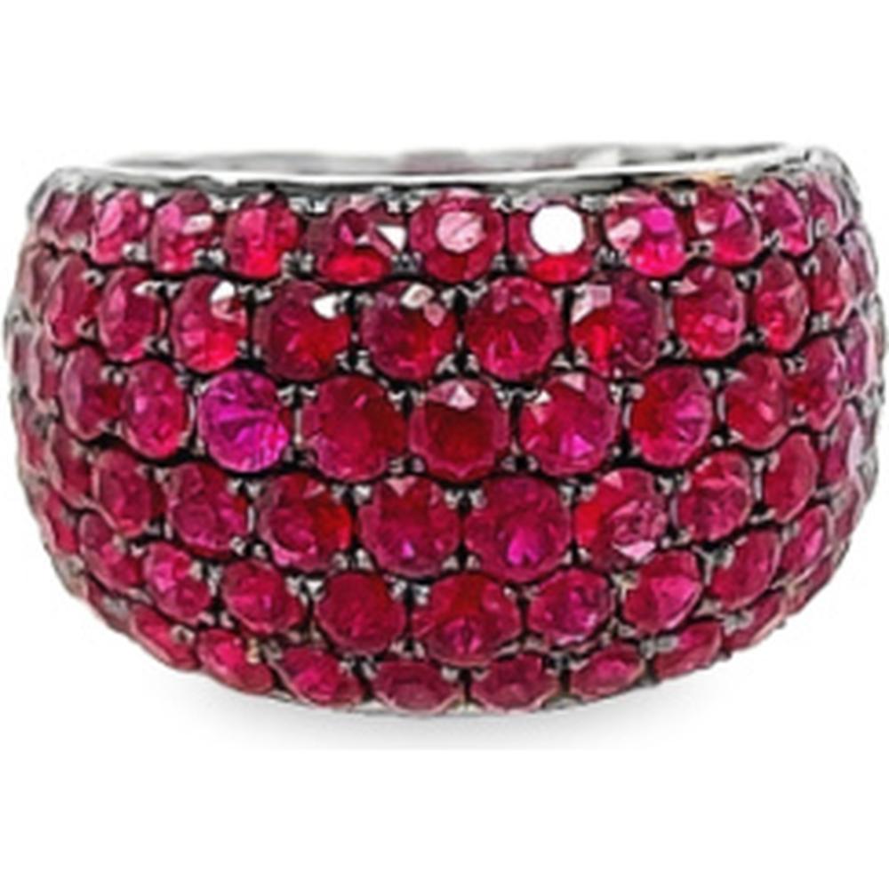18K White Gold Wide Band Ring with Round Rubies by Afarin
