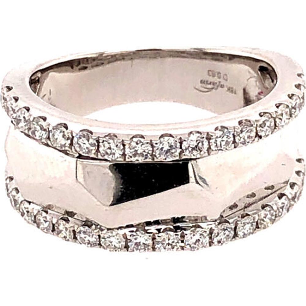 18K White Gold Wide Contemporary Band Ring with Round Diamonds by Afarin