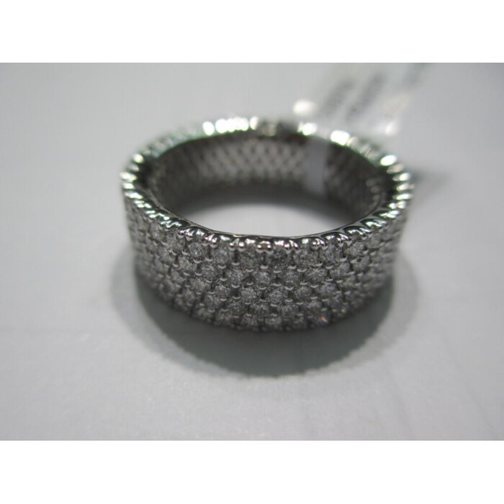 18K White Gold Wide Diamond Band Ring with Round Diamonds by Afarin