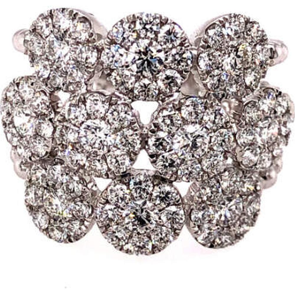 18K White Gold Wide Diamond Cluster Ring with Round Diamonds by Afarin