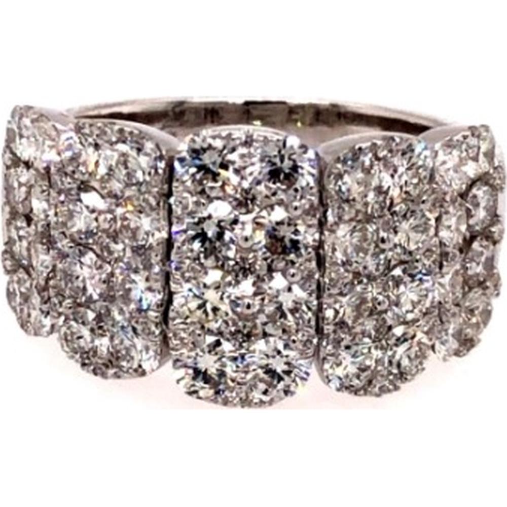 18K White Gold Wide Diamond Cluster Ring with Three Section Pavé Design by Afarin