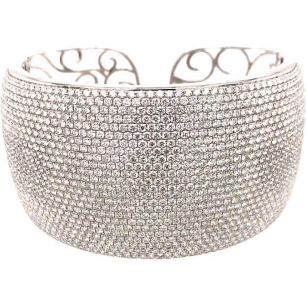 18K White Gold Wide Diamond Cuff Bangle Bracelet by Afarin