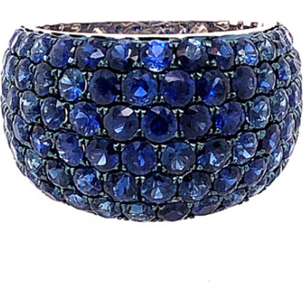 18K White Gold Wide Dome Band Ring with Round Blue Sapphires by Afarin
