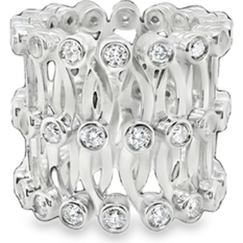 18K White Gold Wide Openwork Band Ring with Round Diamonds by Afarin