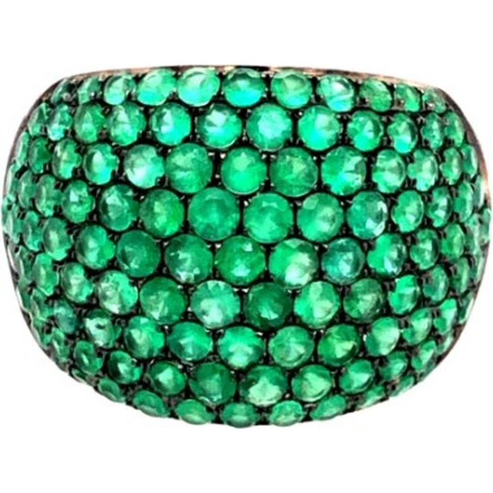 18K White Gold Wide Pavé Emerald Statement Ring by Afarin