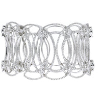 18K White Gold Wide Statement Cuff Bracelet with 11.51 Carat Total Round Diamonds